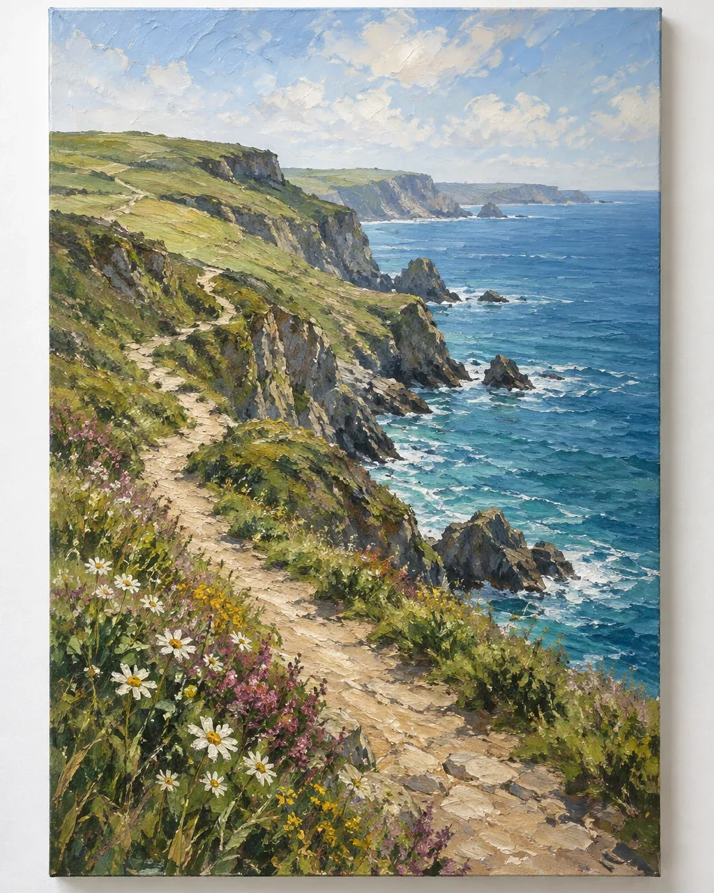 Hand-painted coastal path above the sea