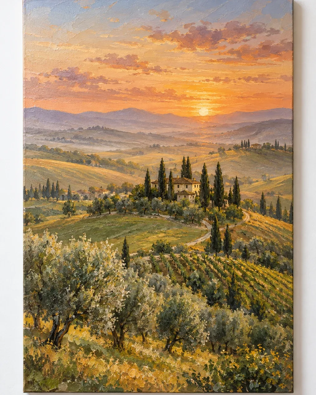Original Tuscan landscape at golden hour